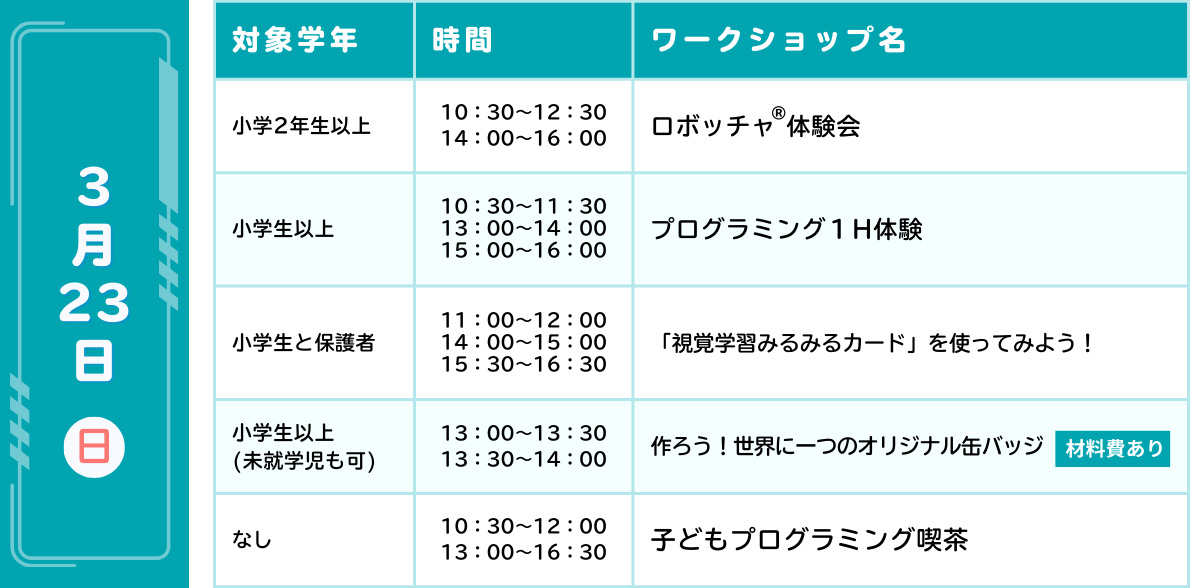 3月23日のワークショップリスト